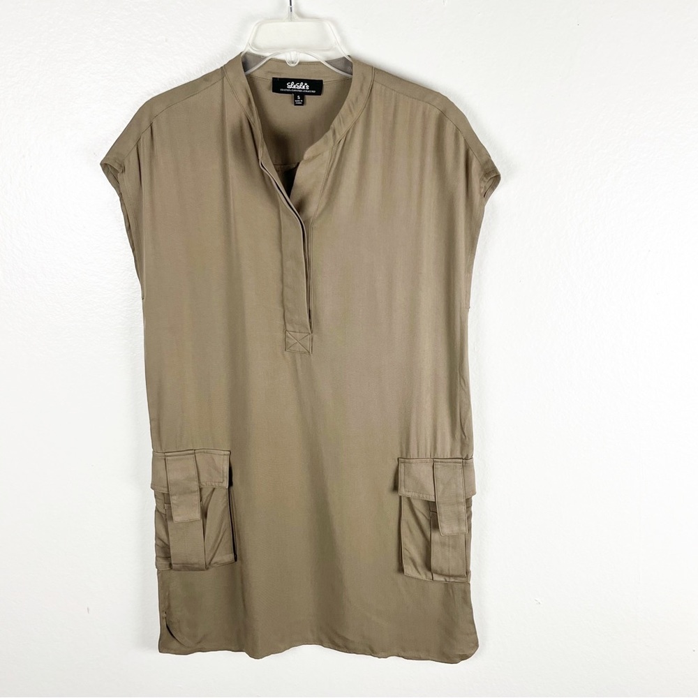 LULUS Sahara Khaki Short Sleeves Cargo Pockets Shift Safari Dress, Size Small